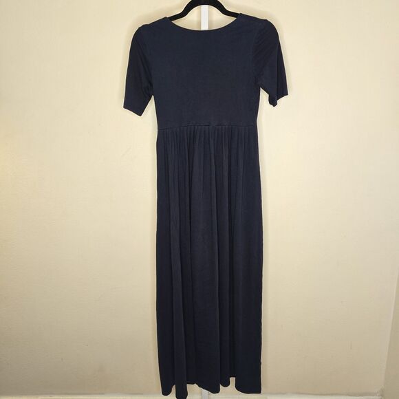 Demylee Women's XS Navy Blue Short Sleeve V-Neck Maxi Dress 100% Cotton - Picture 2 of 12